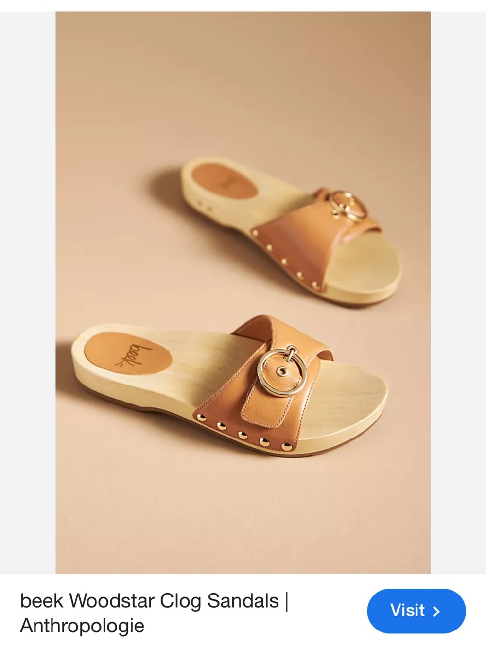 beek Tan Leather Slide Clog with Gold Buckle